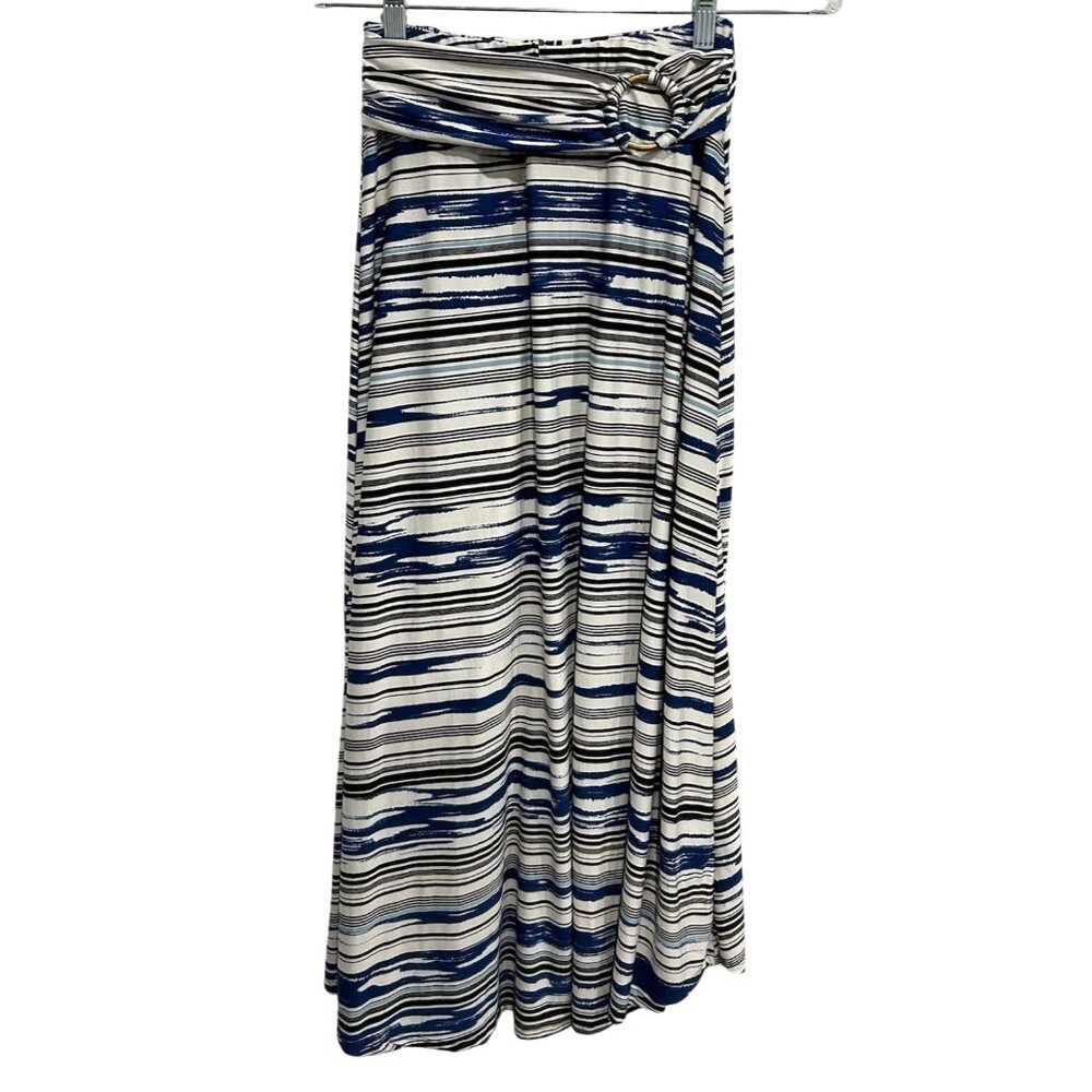 Robert Louis Striped Blue White Midi Skirt Belted Ring Detail Sz PS